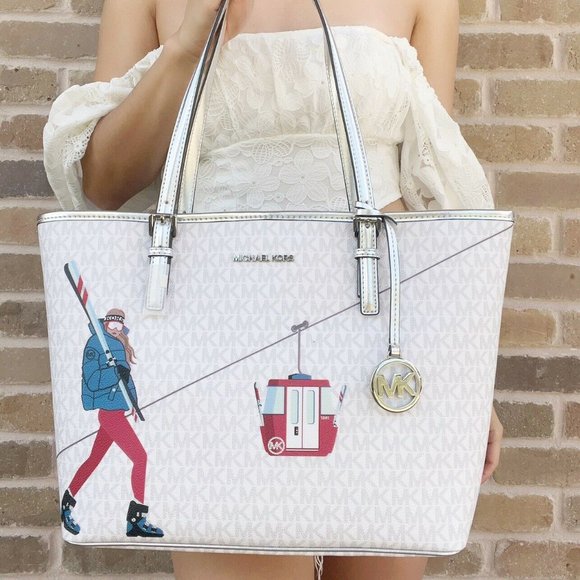 Michael Kors Jet Set Travel Girls Medium Signature Carryall Tote White MK - Picture 6 of 6